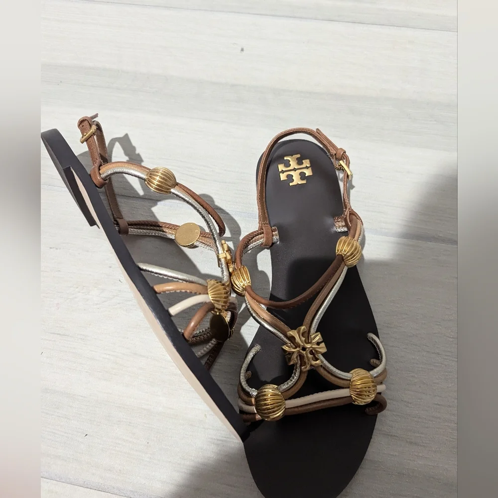Tory Burch Capri Beaded Leather Multi-strap Sandal
